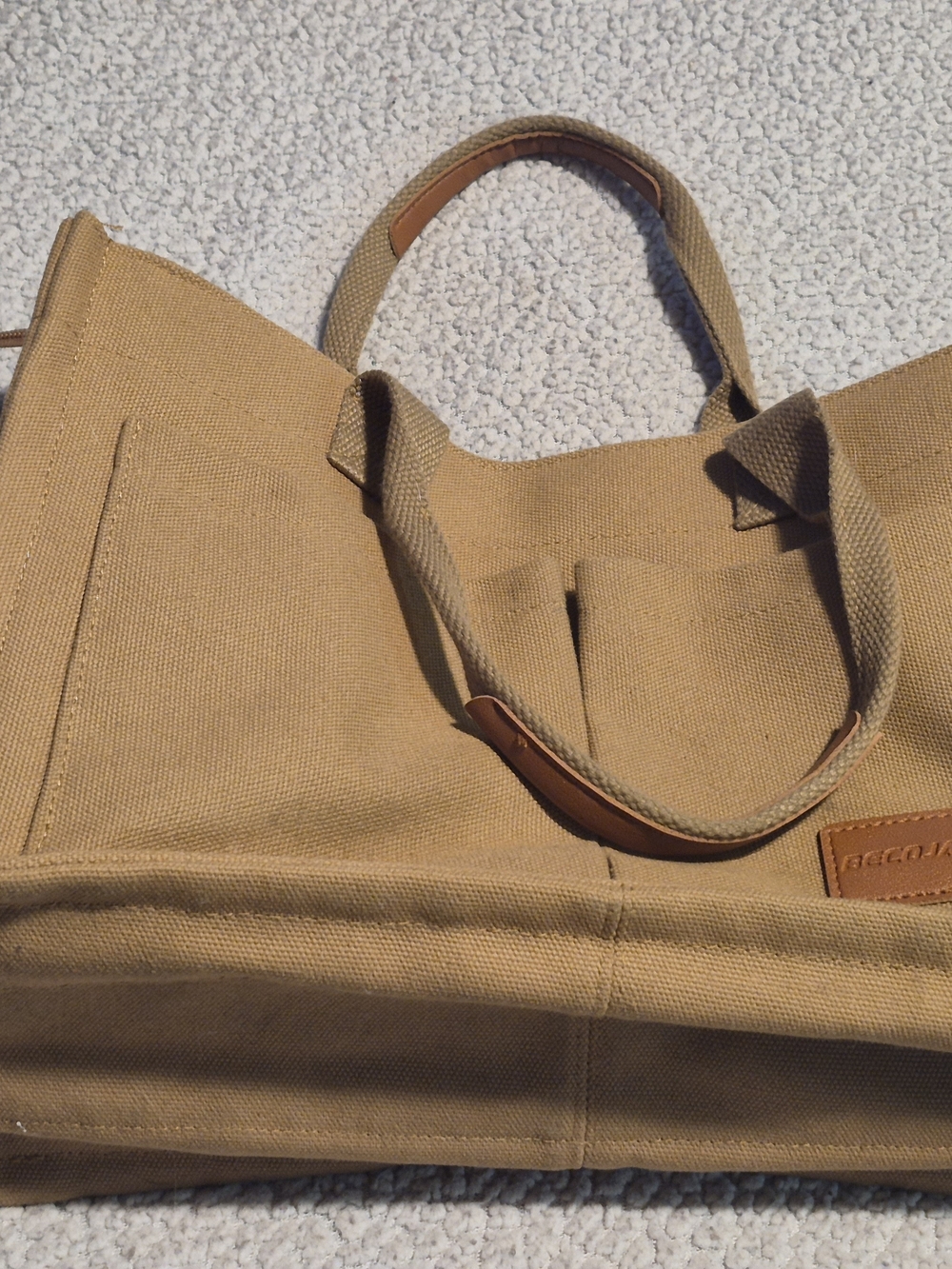 Becojadde Canvas Multi Pocket Tote Messenger Bag Khaki